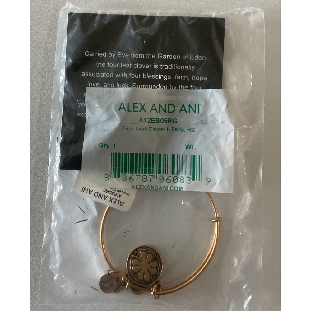 Alex and Ani Four Leaf Clover II Rose Gold Expandable‎ Bangle Bracelet A12EB05RG